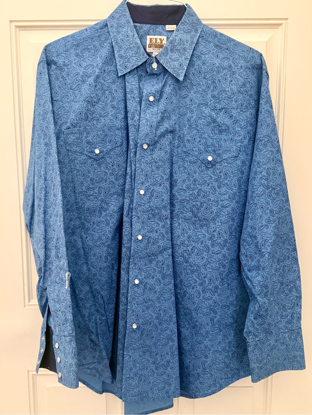 Ely Cattleman Blue Paisley Western Pearl Snap Shirt